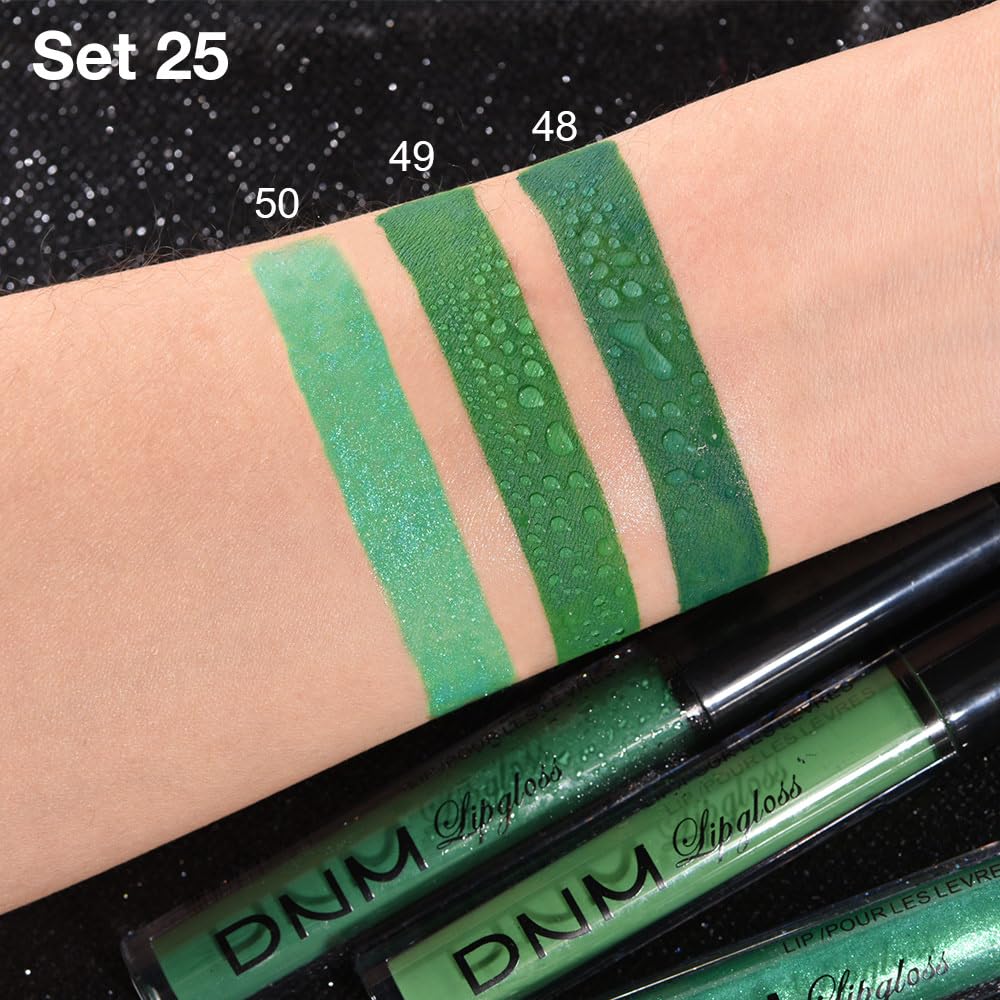 evpct 3Pcs Dark Pale Teal Forest Emerald Green Matte Glitter Shimmer Shiny Liquid Lipstick Lip