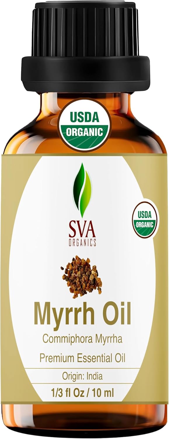 SVA Myrrh Essential Oil Organic – 1/3 Fl Oz – 100% Natural Organic Myrrh Oil - for Diffuser, Hair