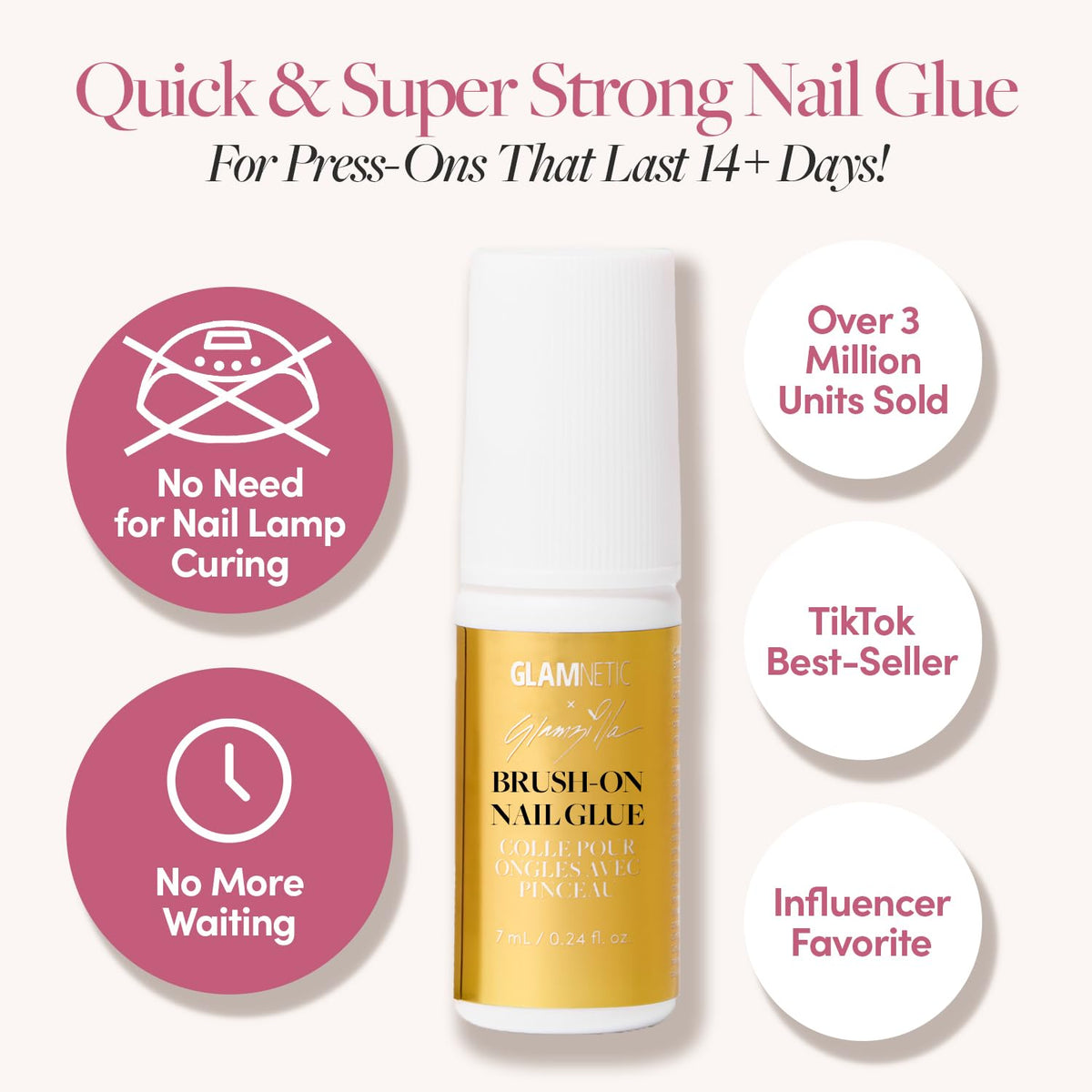 Glamnetic x GLAMZILLA Super Strong Brush On Nail Glue | Brush Tip Applicator, Mess Free, Travel
