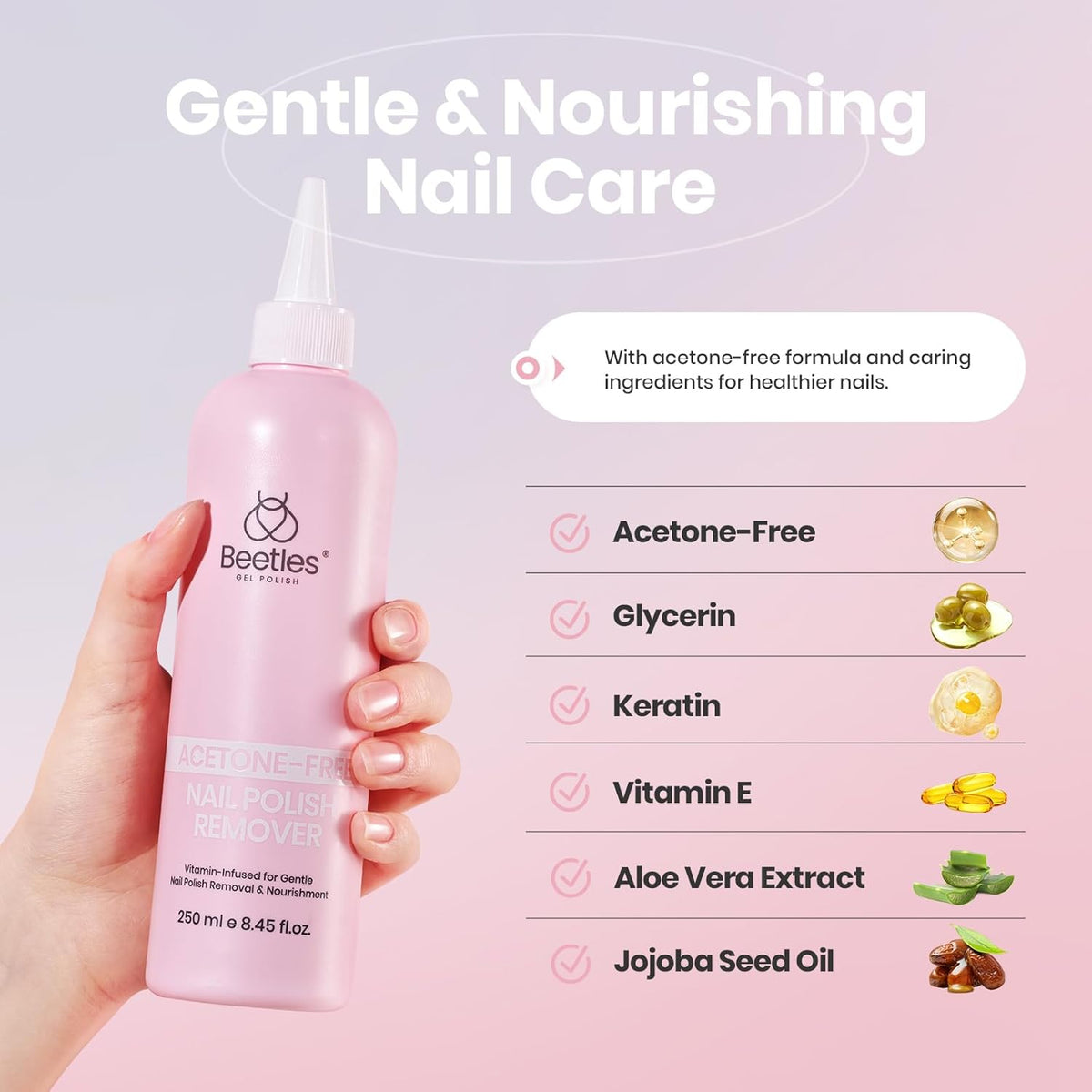 Beetles Non Acetone Nail Polish Remover - 0.67Fl Oz/20ML Nourishing Formula Acetone Free Nail