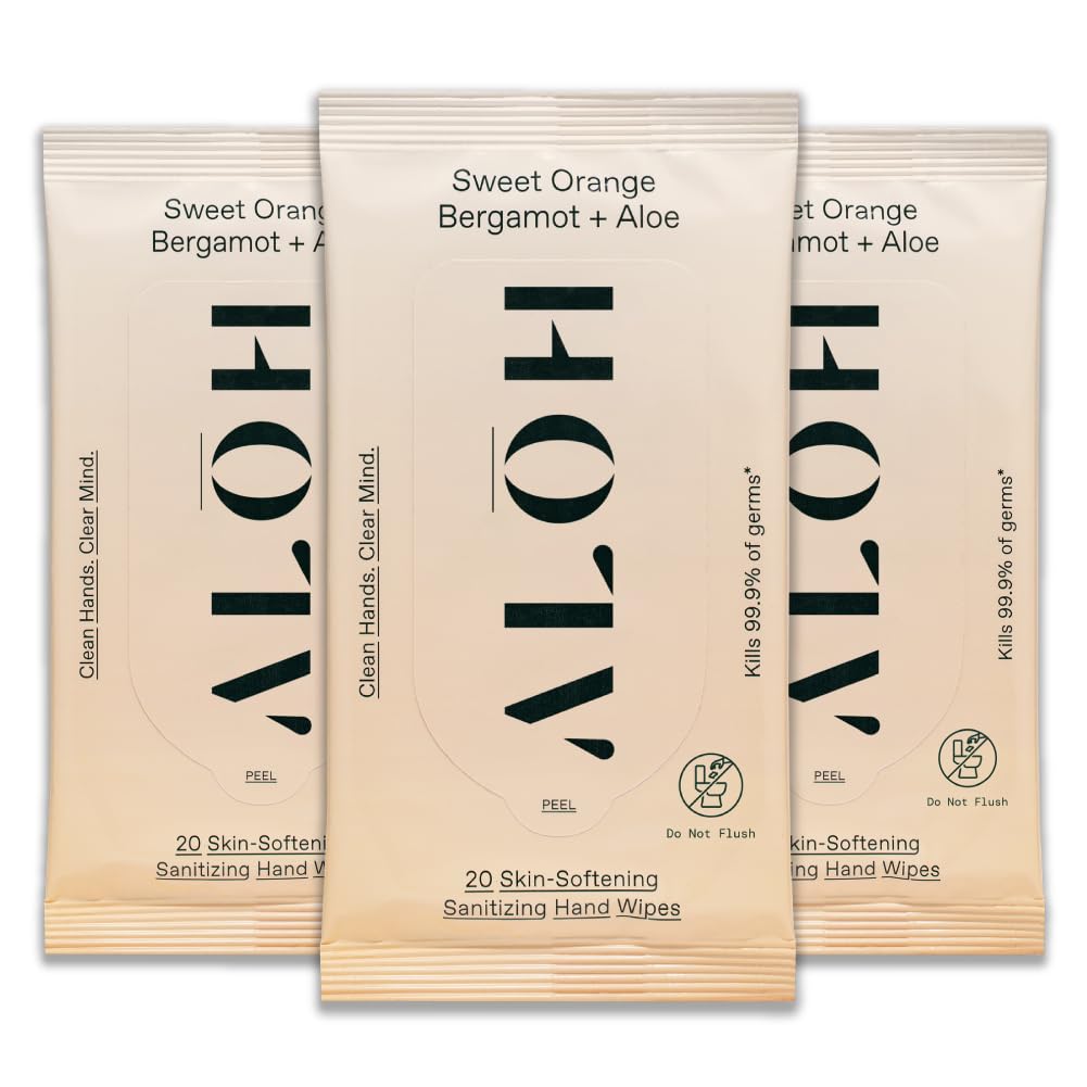 ALŌH Sweet Orange Bergamot + Aloe Sanitizing Hand Wipes - Clean Hands, Clear Mind - On The Go Hand