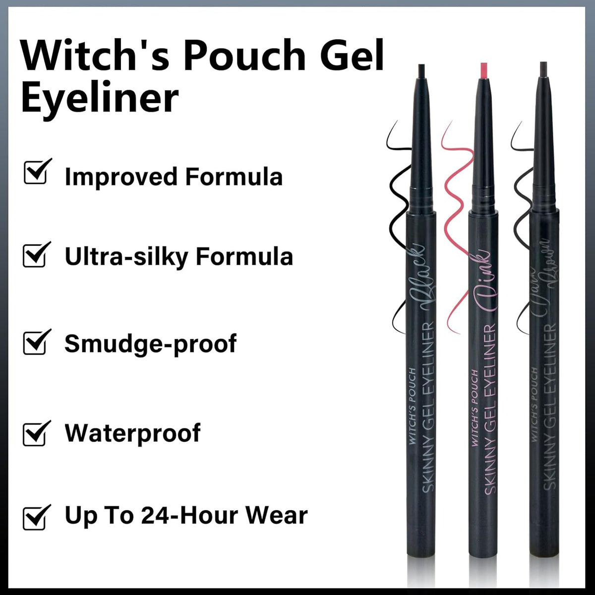 Witch's Pouch Gel Eyeliner Pencil Waterproof Smudge Proof, Long-Lasting Eye Liner, High-Intensity