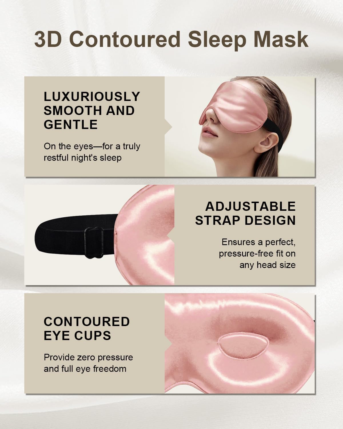 Luxury 22 Momme 100% Mulberry Silk Sleep Mask – 3D Eye Mask with Adjustable Strap, Gentle on Skin