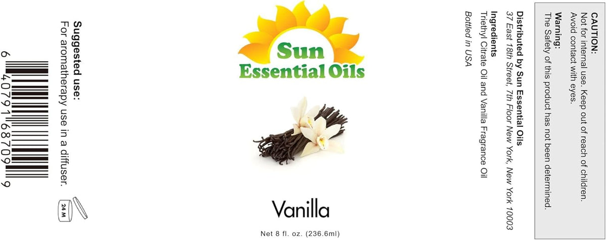 Sun Essential Oils - Vanilla Essential Oil 8 oz with Dropper for Diffuser, Skin, Hair, Humidifier &