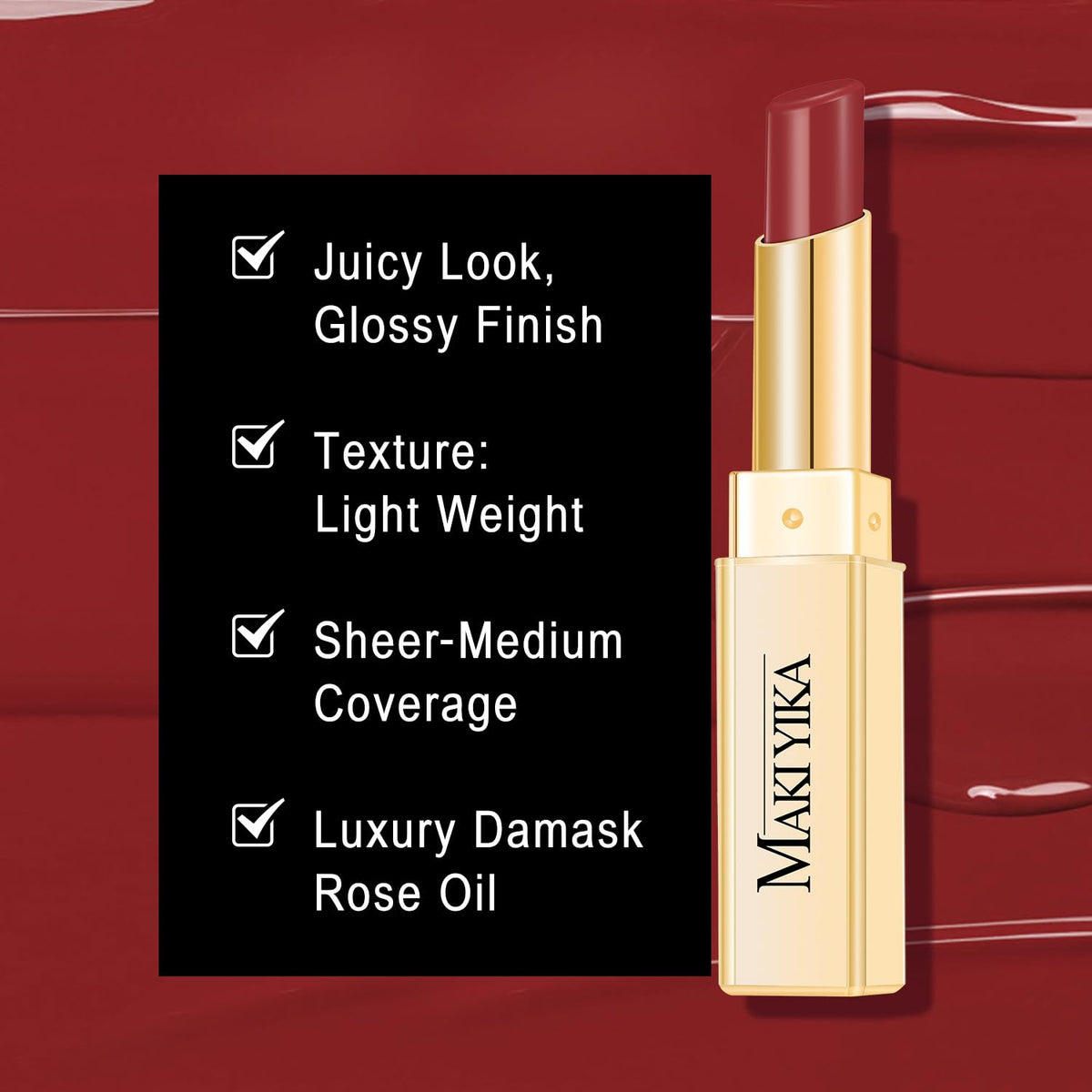 MAKI YIKA Moisture Mauve Red Lipstick for Women Hydrate Lip Gloss for Dry Cracked Lips Weightless