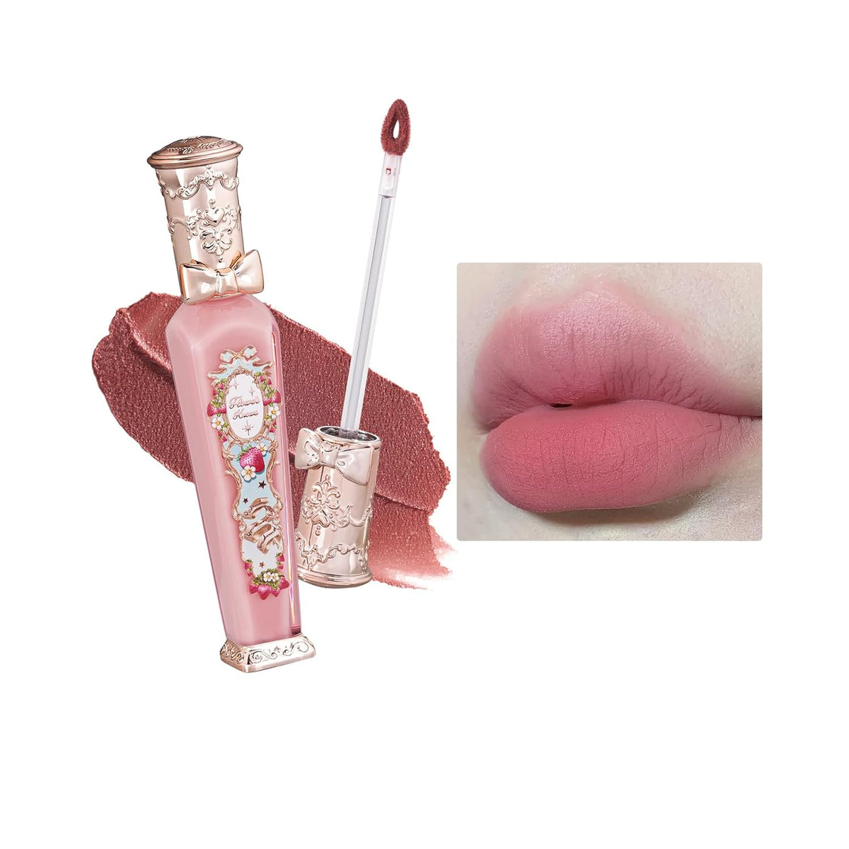 Flower Knows Strawberry Rococo Cloud Lip Cream,Velvety Matte Liquid Lipstick,Pink Lipstick,Long