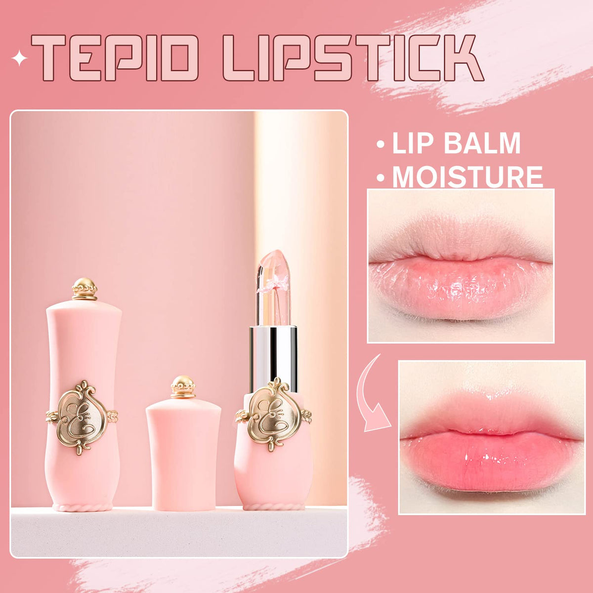 3 Pcs/Set Flower Jelly Lipstick Set Temperature Change Moisturizer Long Lasting Nutritious Balm