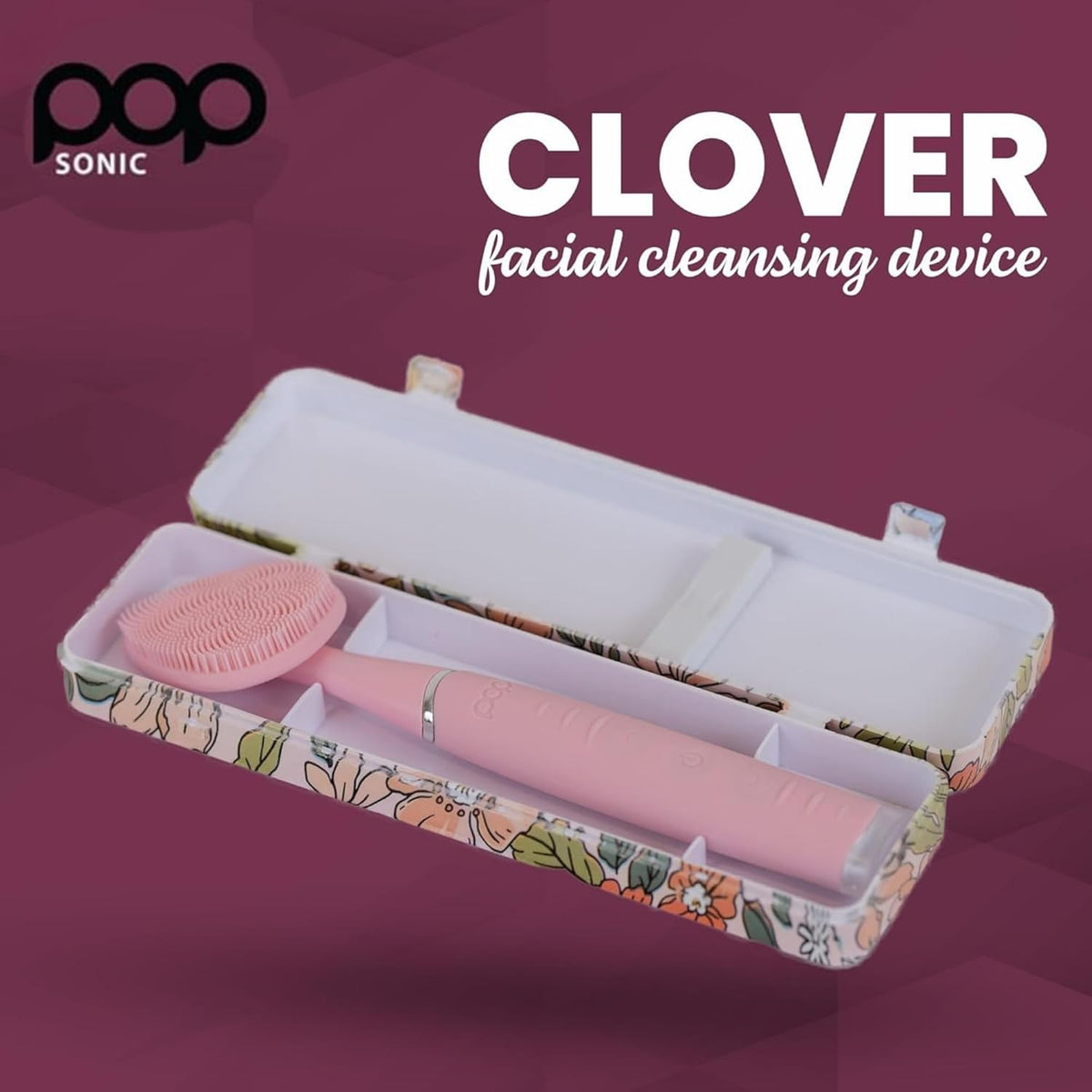 Clover Facial Cleansing Device Pink Silicone Facial Cleaner & Exfoliator w/ 8000 Vibrations Per