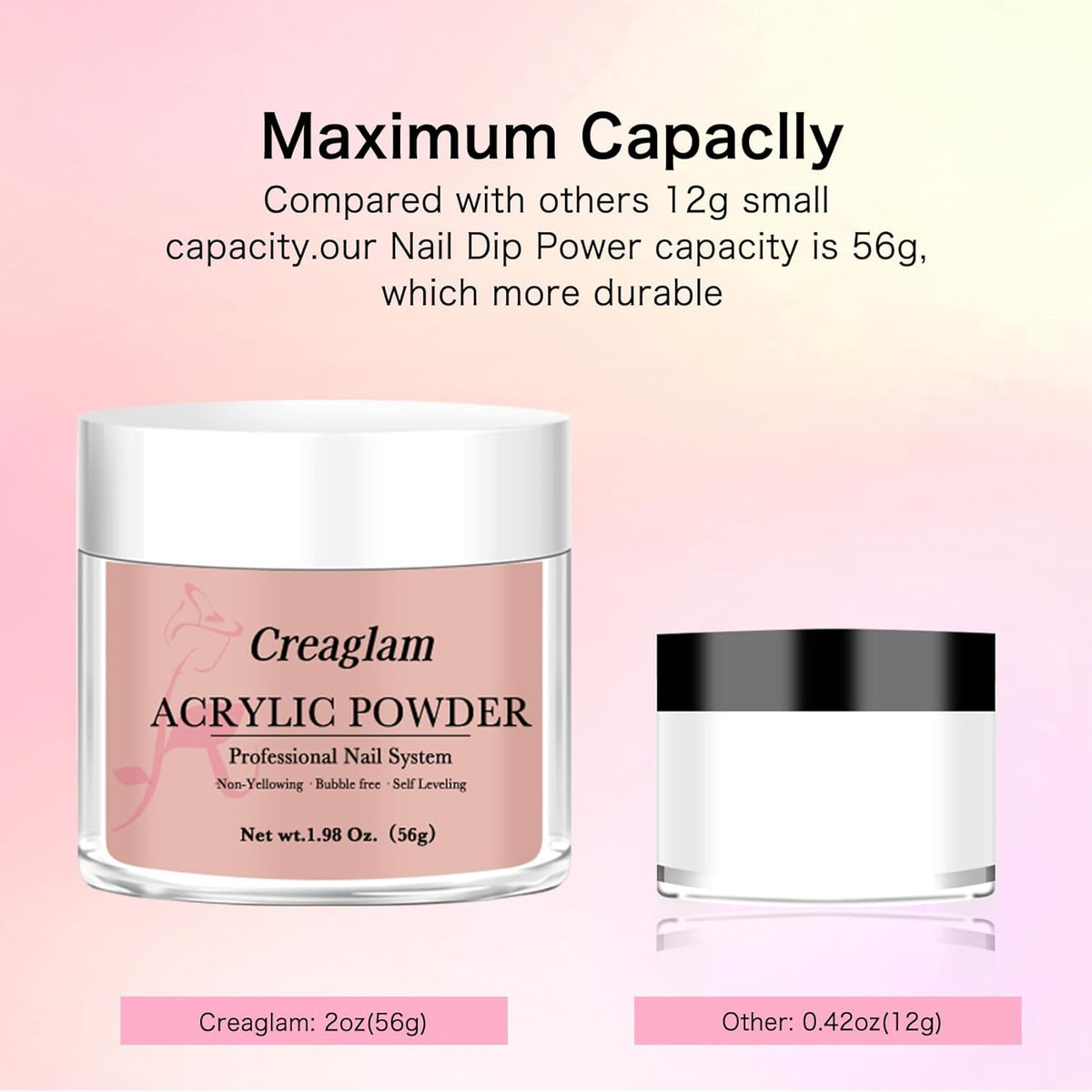 Acrylic Powder for Nail 56g: 2oz Peach Pink Acrylic Powder Large Capacity Professional for 3D Art