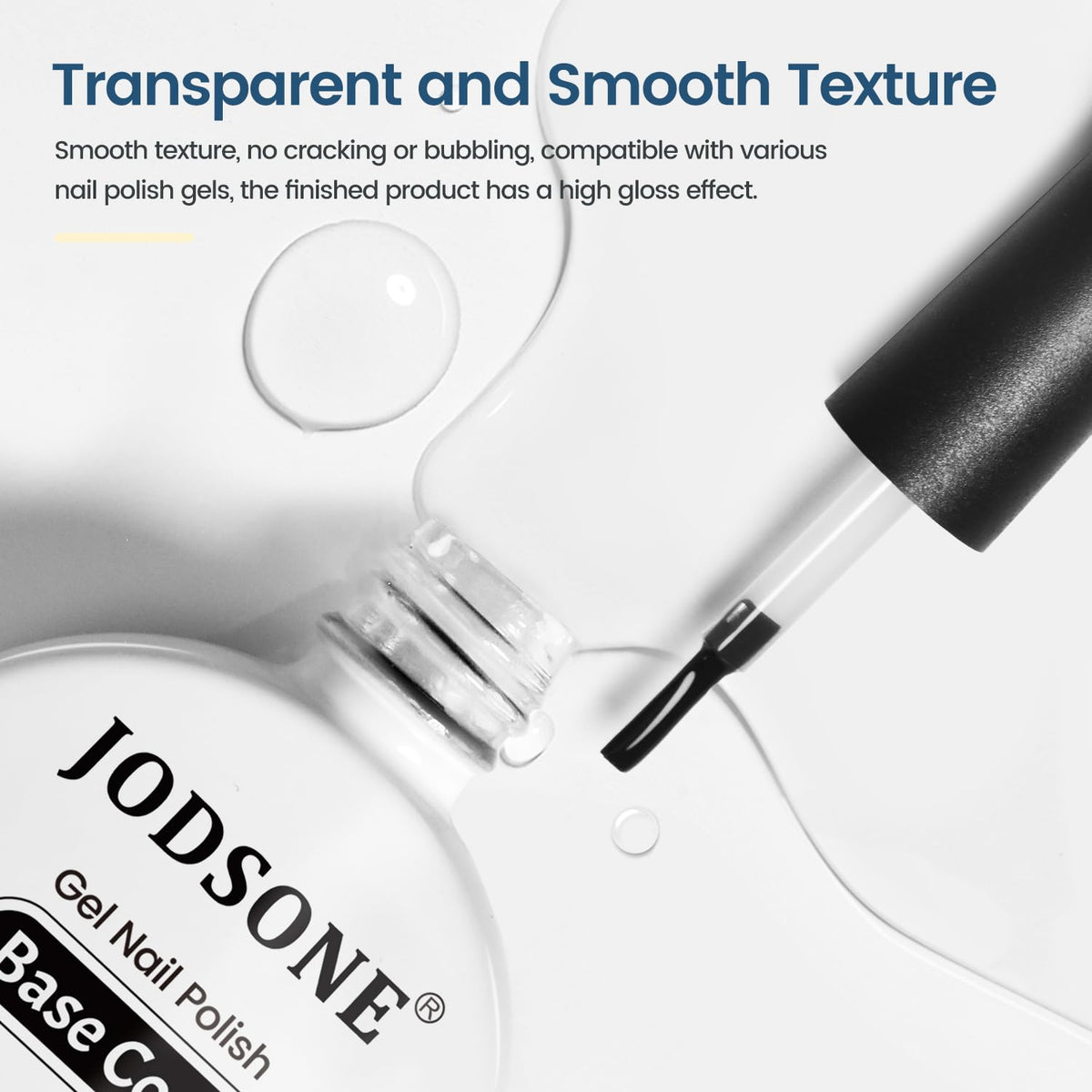 JODSONE 10ml Base Coat Gel Nail Polish Glossy Durable Gel Soak Off Clear No Wipe Nail Salon and DIY