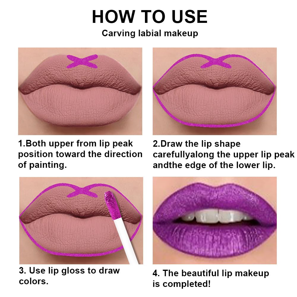 evpct 2Pcs Purple Shimmer Glitter Shiny Liquid Lipstick Lip Gloss Stain and Retractable Lip Liner