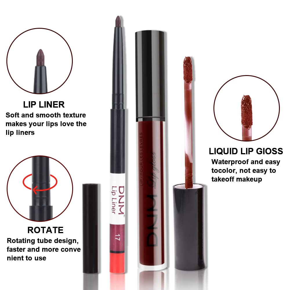 evpct 2Pcs Dark Deep Burgundy Red Matte Lipstick and Lip Liner Makeup Set for Women Dark Blood Red