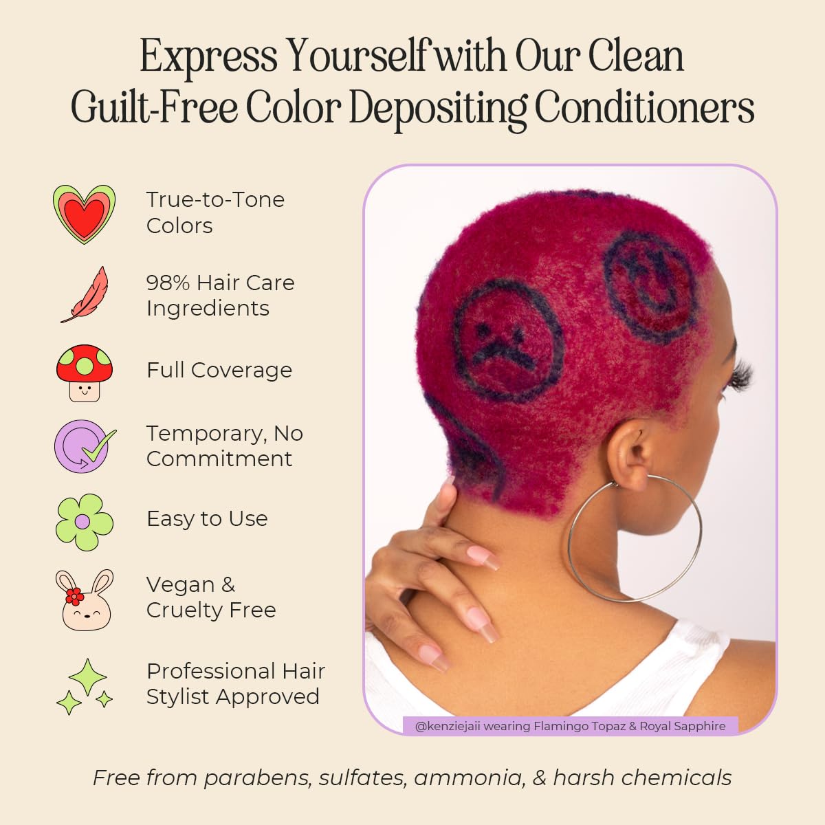 INH Semi Permanent Hair Color | Color Depositing Conditioner | Pink Hair Dye | No Bleach, No