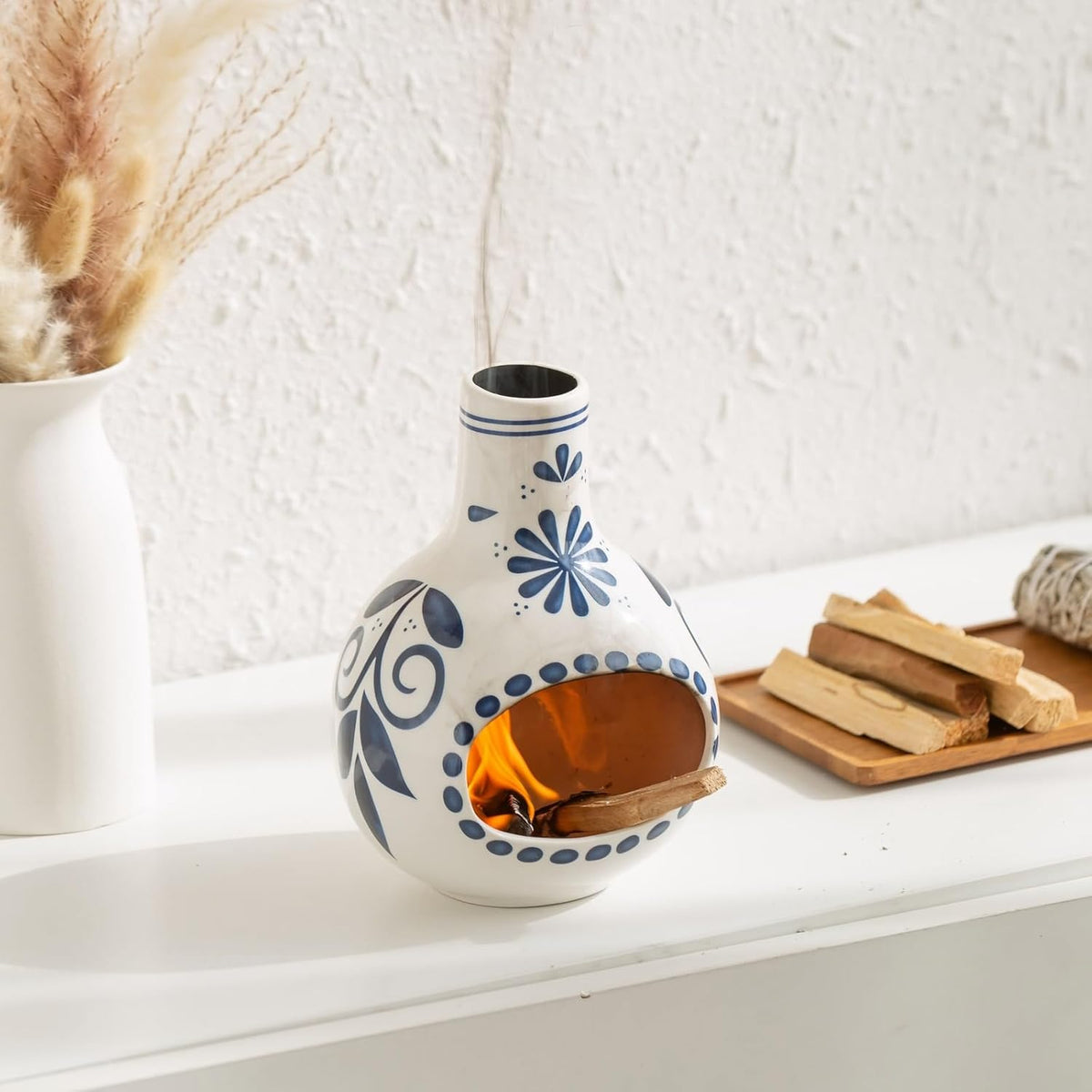 Handmade Ceramic Palo Santo Holder Burner & Sage Holder - Mini Tabletop Chiminea Burner Tray with