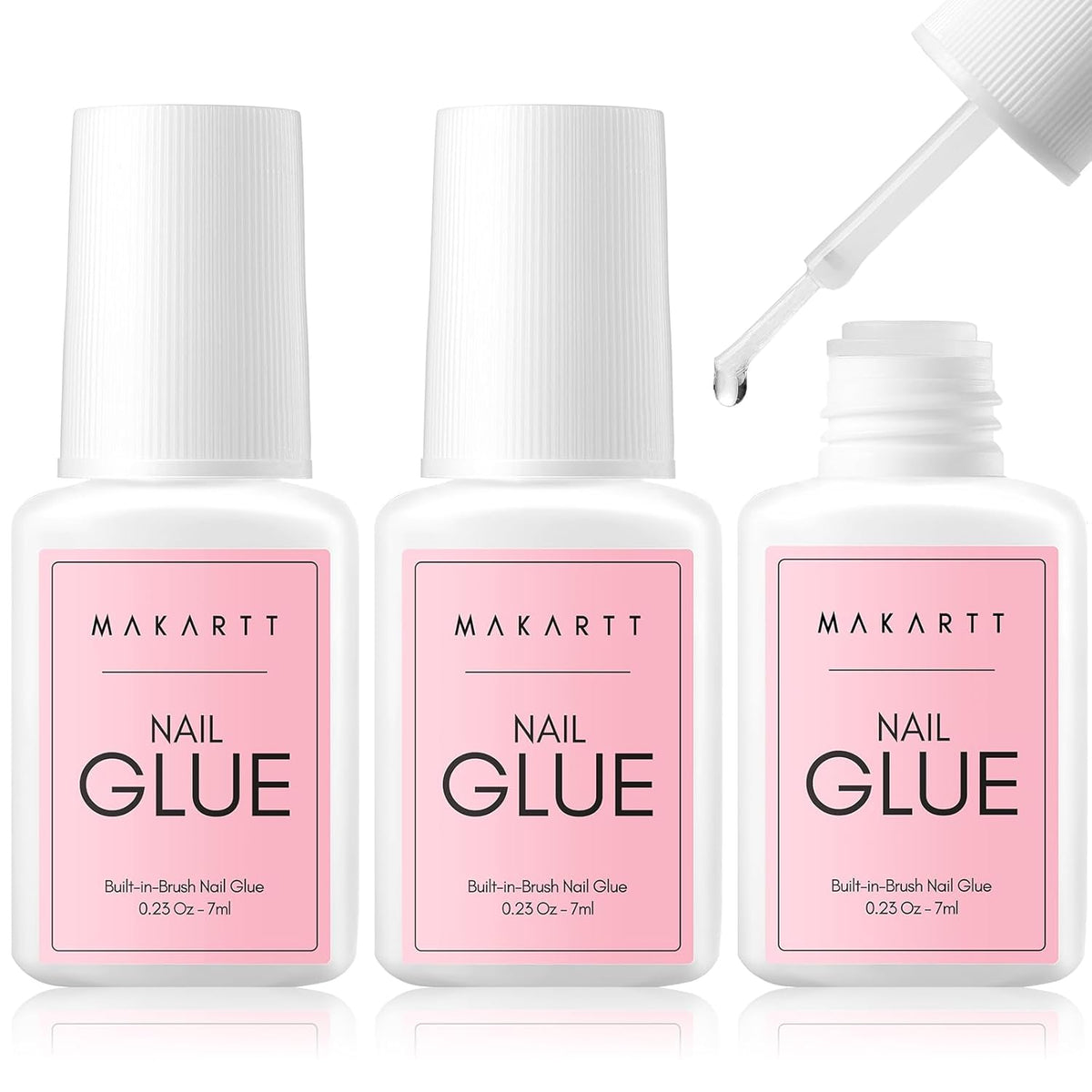 Makartt Super Strong Nail Glue for Acrylic Nails: 7ML 3 Pcs Brush on Nail Glue for Nail Tips Press