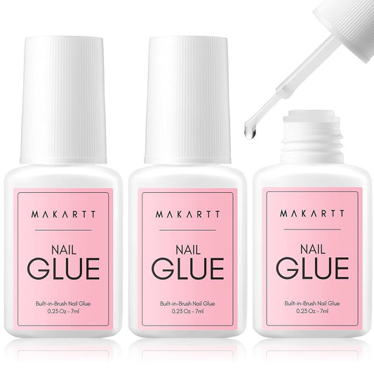 Makartt Super Strong Nail Glue for Acrylic Nails: 7ML 3 Pcs Brush on Nail Glue for Nail Tips Press