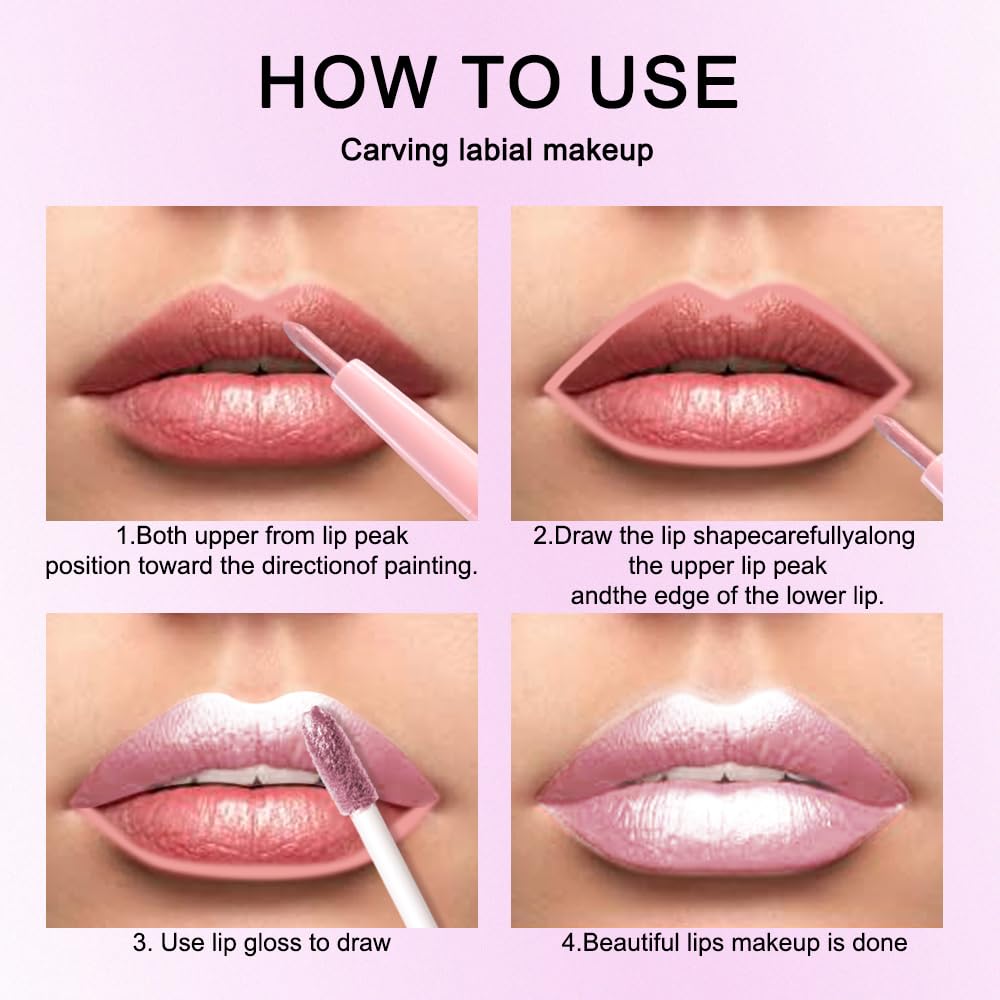 evpct Light Pink Metallic Shimmer Lip Liner and Lipstick Combo Lip Gloss Stain Set Makeup for Women