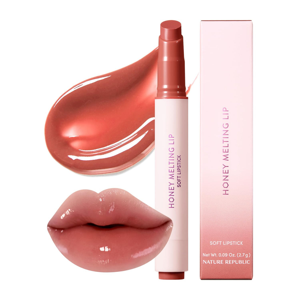 Nature Republic HONEY MELTING LIP (19 ROSE CORAL) SOFT LIP STICK, Hydrating Gloss, Moisturizing