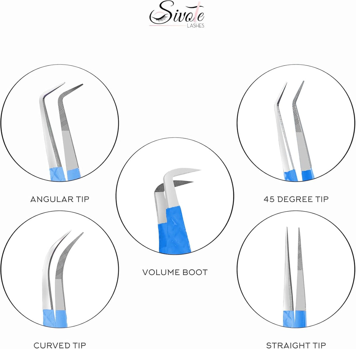 SIVOTE Lash Tweezers for Eyelash Extensions, Pack of 5 Blue – Lash Extension Tweezers Set with