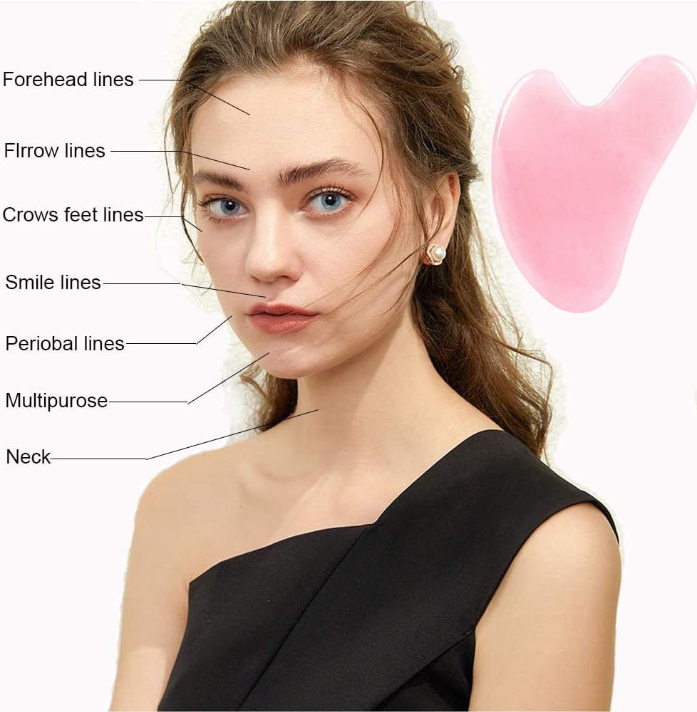 Ditind Rose Quartz Gua Sha Facial Tools, GuaSha for Toxins/Prevents Wrinkles for Spa Acupuncture