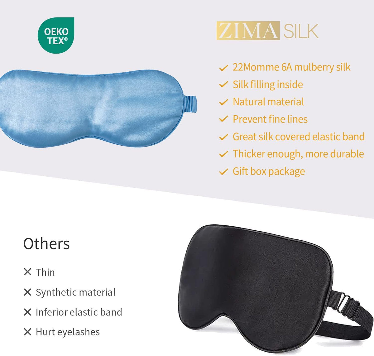 ZIMASILK Adjustable 100% 22 Momme Mulberry Silk Sleep Mask for Sleeping, Filled with Premium
