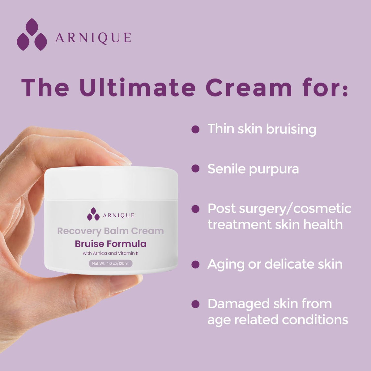 Arnica Bruise Cream with Vitamin K, Extra Strength Fast Healing Thin Skin Formula, Senile Purpura