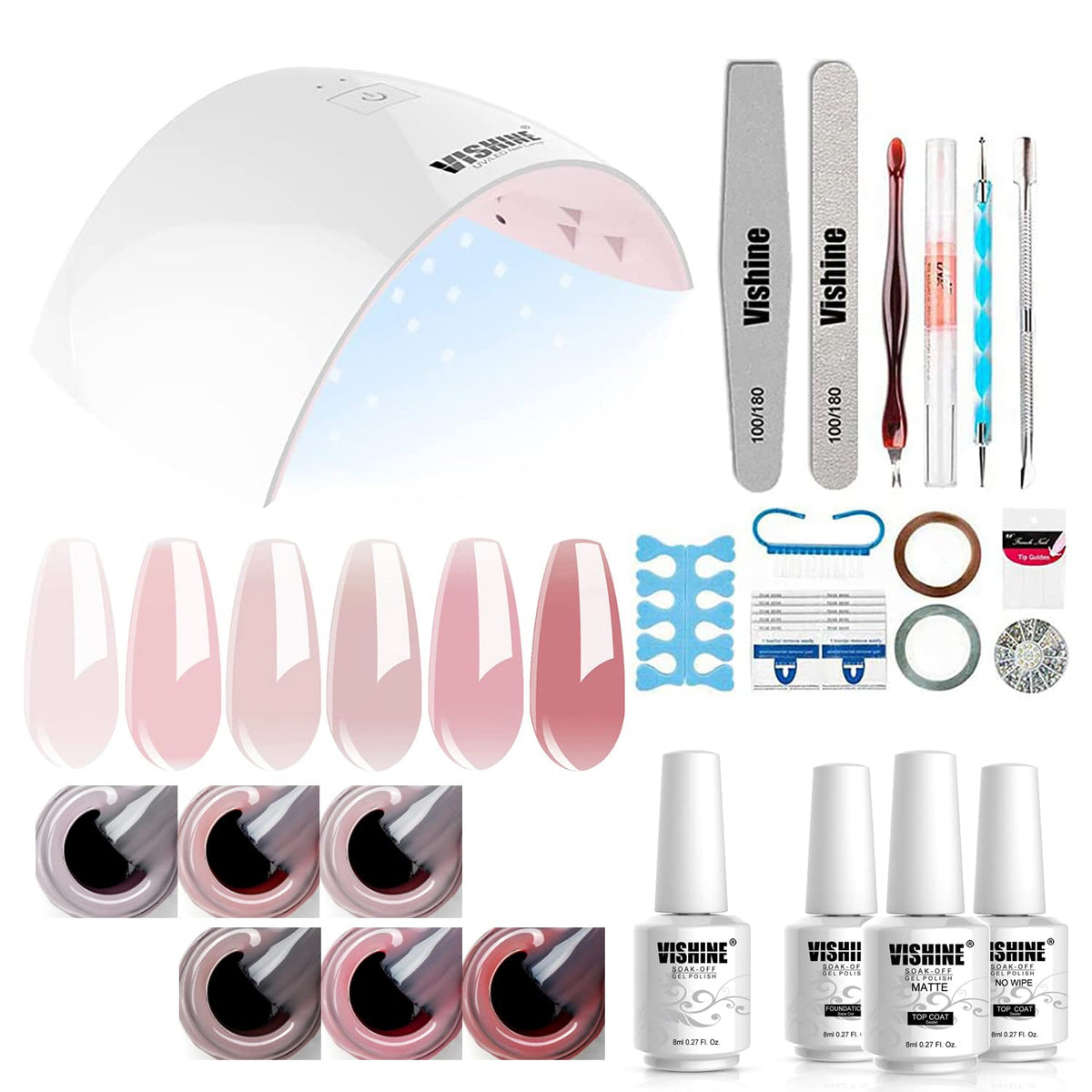 Vishine Gel Nail Polish Kit UV Light, 36W UV LED Nail Dryer Lamp, 6 Sheer Milky Pink Jelly