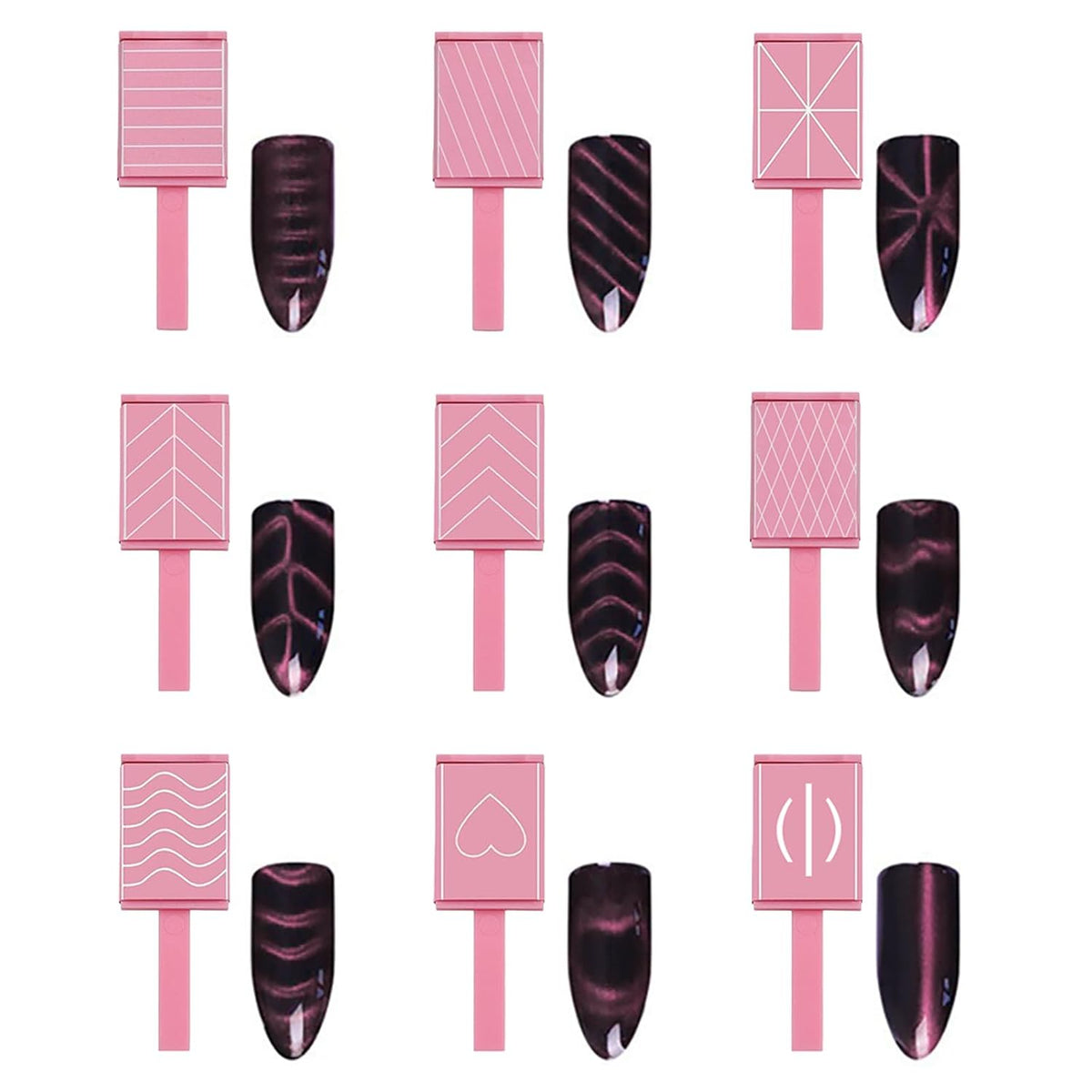 13pcs Pink Cateye Magnet for Nails Double-Ended Hexagon Nail Magnet Stick Flower Cat Eye Magnetic