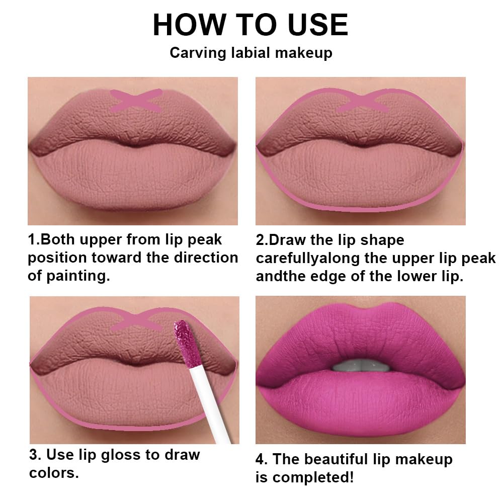 evpct 2Pcs Hot Pink Matte Lip Liner and Lipstick Combo Set for Women, Hot Pink Lip Combo Set Liquid