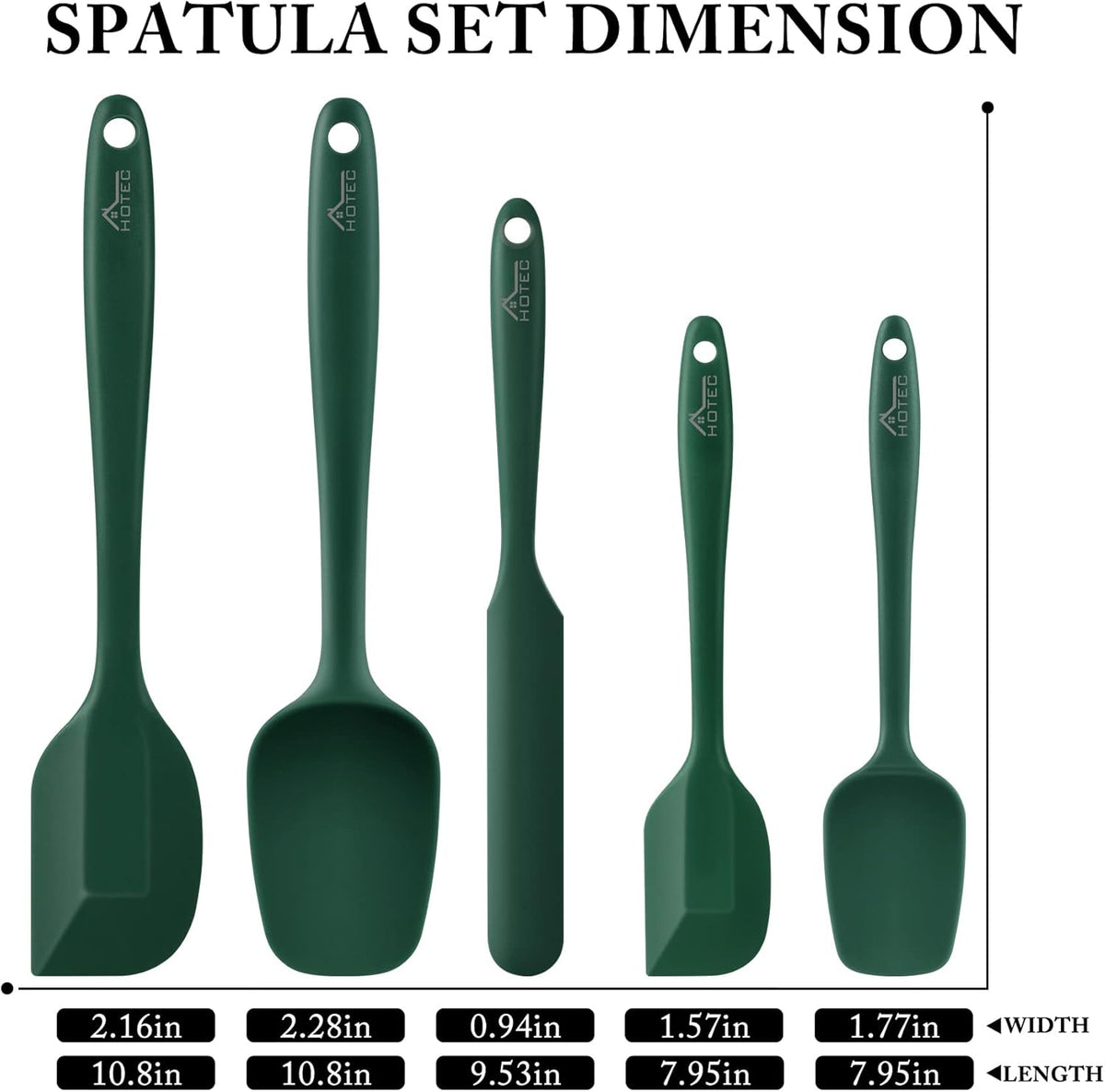 HOTEC 600℉ Heat Resistant BPA-Free Silicone Rubber Spatula Set,Kitchen Cooking Spatulas, Baking