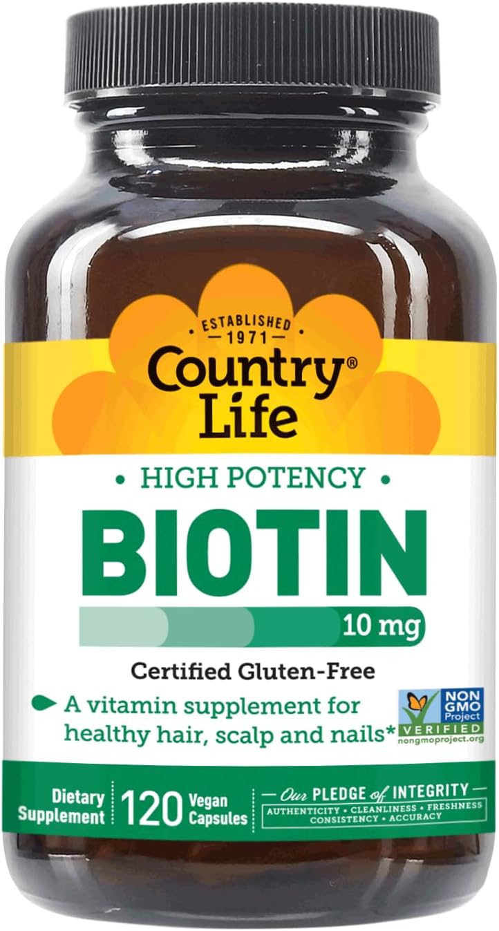 Country Life High-Potency Biotin 10mg - Vegan & Gluten-Free Biotin Supplement for Skin & Nails