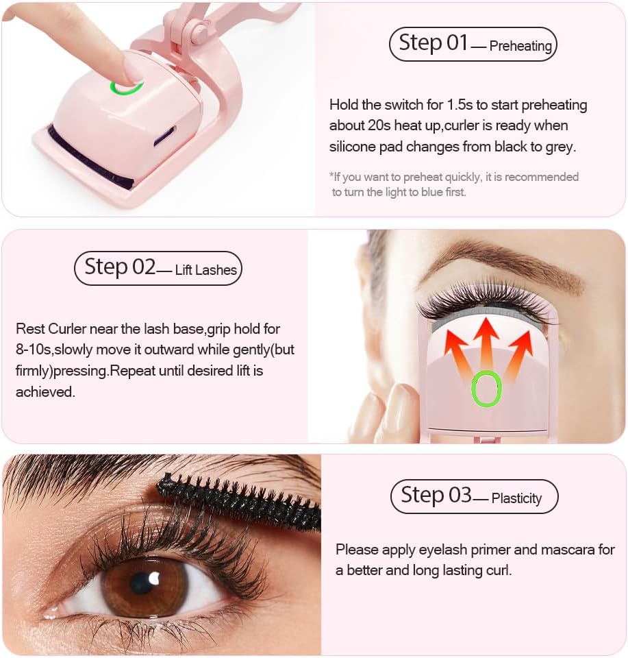 Heated Eyelash Curler with USB,Fast Heat up & 24H Long-Lasting,Rechargeable Electric Lash