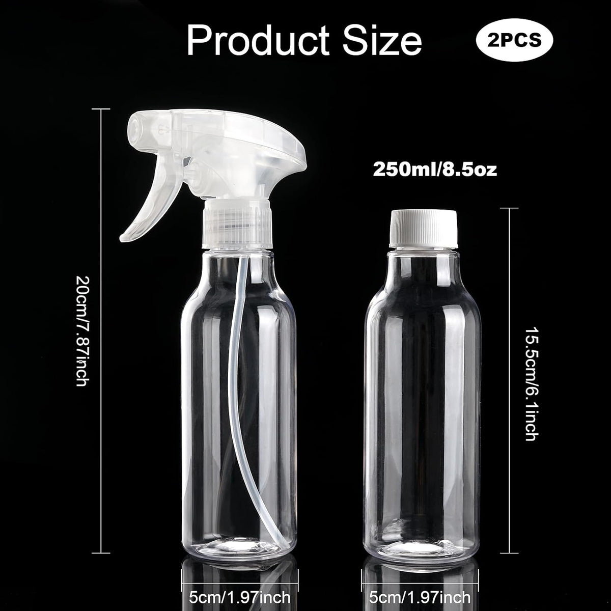 Cosywell Plastic Spray Bottles 8.8oz/260ml 2 Pack Empty Spray Bottle for Cleaning Mist/Stream Heavy