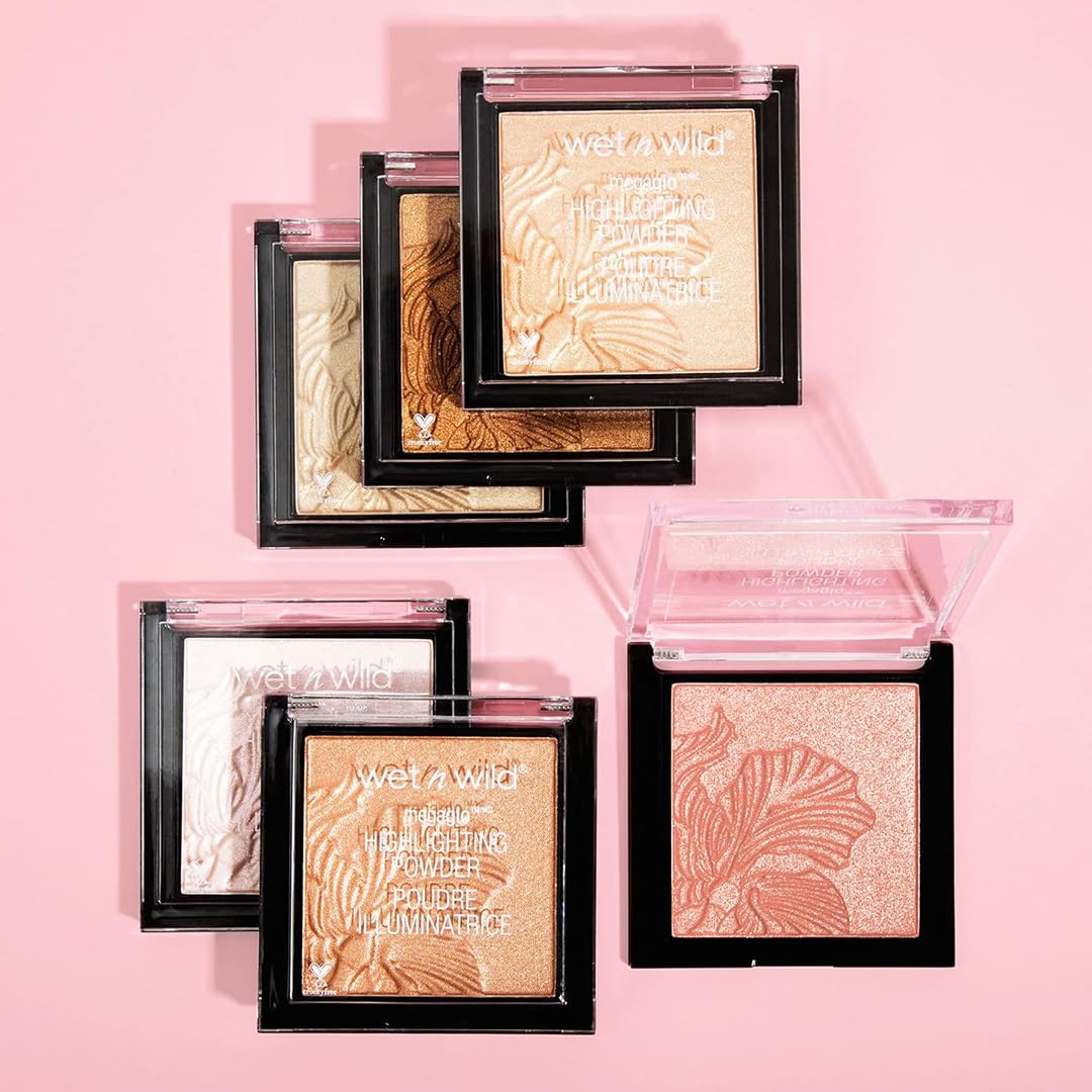 wet n wild MegaGlo Highlighting Powder, Highlighter Makeup, Shimmer Glow, Pink Rose Gold Blossom