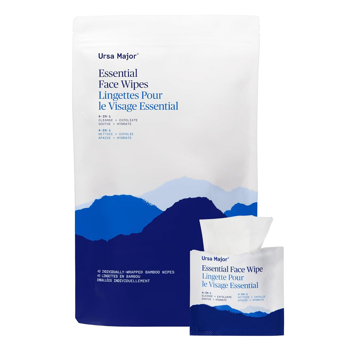 Ursa Major Essential Face Wipes | Natural, Biodegradable, Cruelty-Free | Cleanse, Exfoliate, Soothe