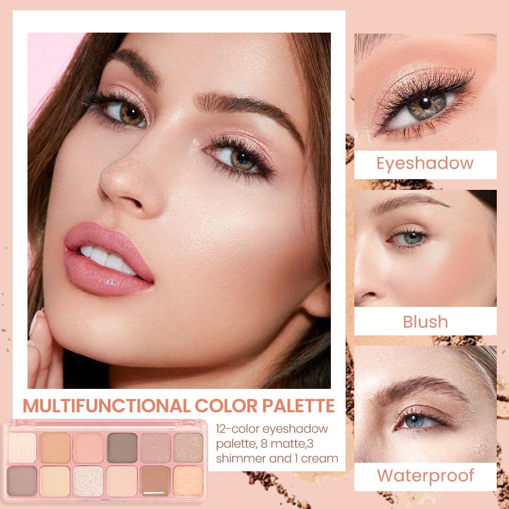AMY'S DIARY 12Color Light Pink Purple Eyeshadow Palette, Long-Lasting, and Highly Pigmented.