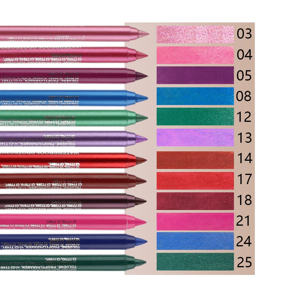 Kaely 12Pcs Glitter Gel Eyeliner Pencil Set for Women, Color Colorful Eye Liner Waterproof Smudge