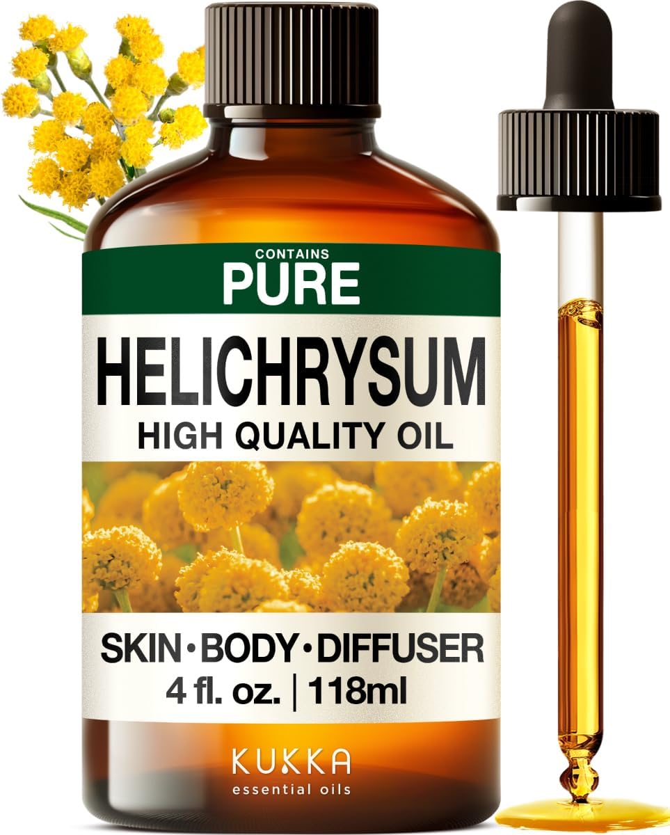 Kukka Helichrysum Essential Oil for Skin, Relaxation - 4 Fl Oz - Helichrysum Essential Oil for