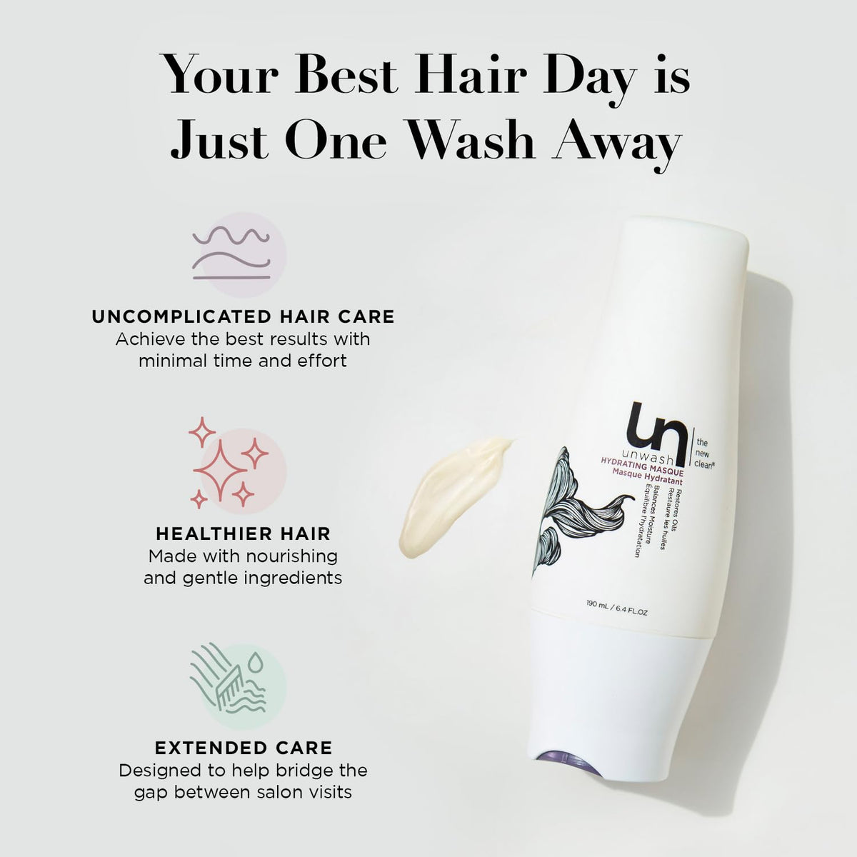 unwash Hydrating Hair Masque - Deep Conditioning & Restorative Hair Treatment for Damaged, Dry &