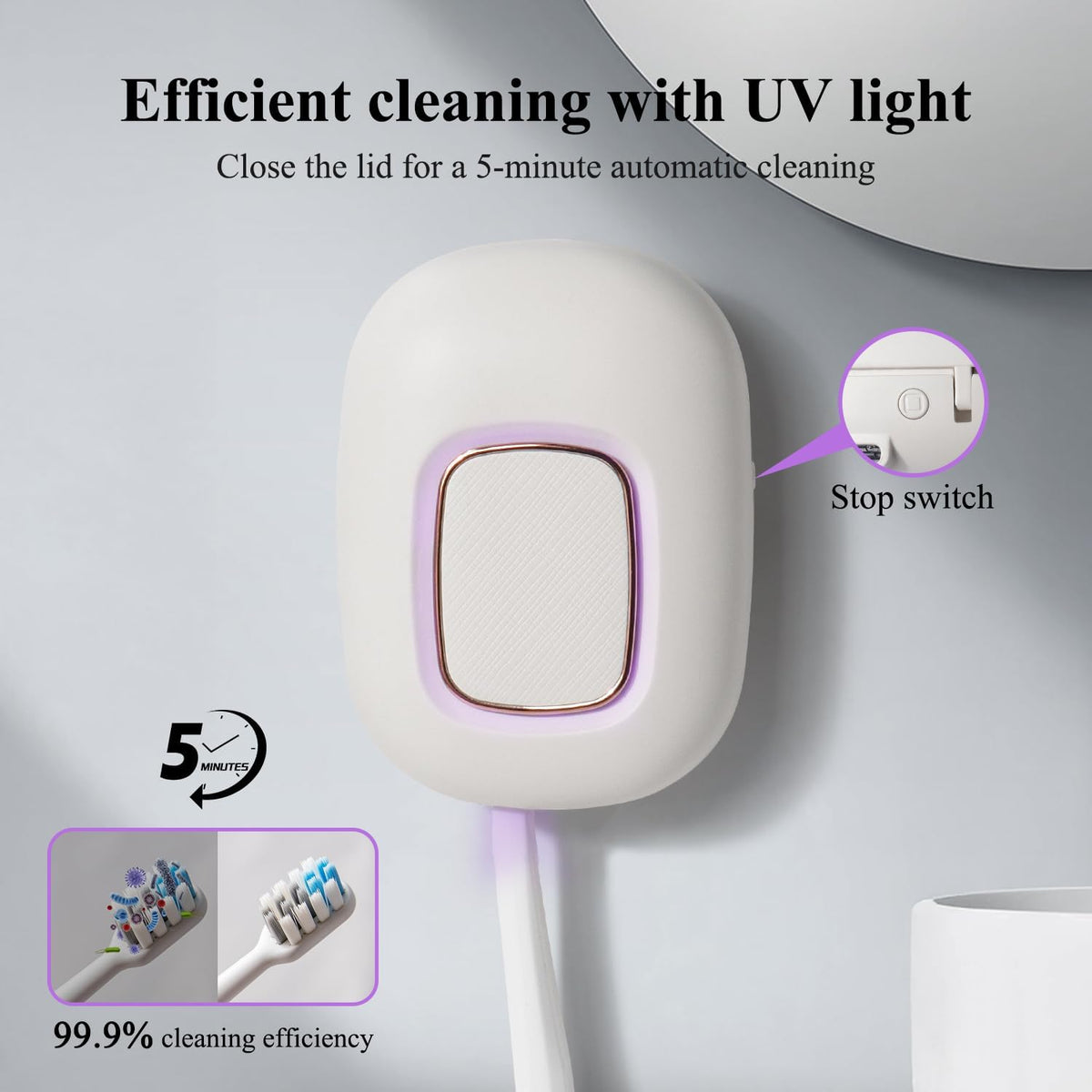 Upgraded UV Toothbrush Cover with Fan,Rechargeable Travel Toothbrush Case with Magnetic Holder&Wall