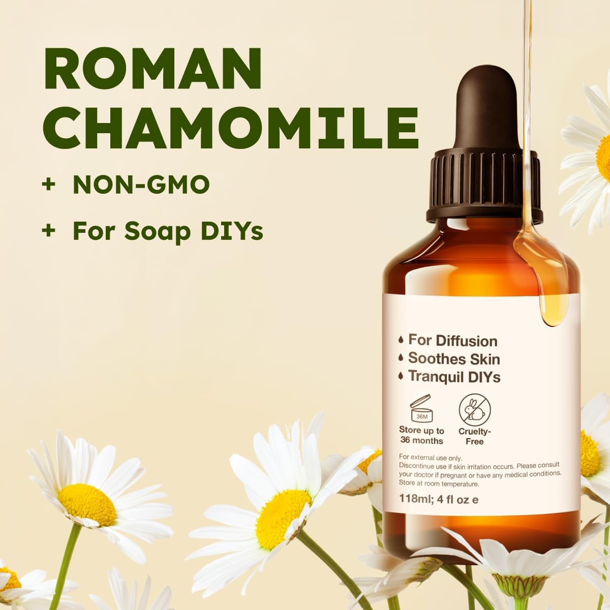 Kukka Roman Chamomile Essential Oil for Tranquil Retreats and Peaceful Relaxation - 4 Fl Oz