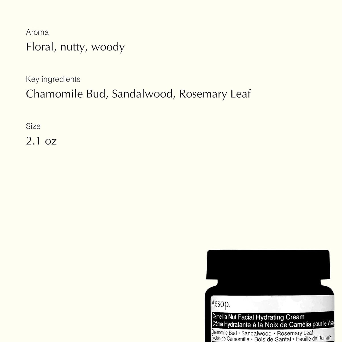 Aesop Camellia Nut Facial Hydrating Cream | Daily Moisturizer For Dry And Sensitive Skin | Provides