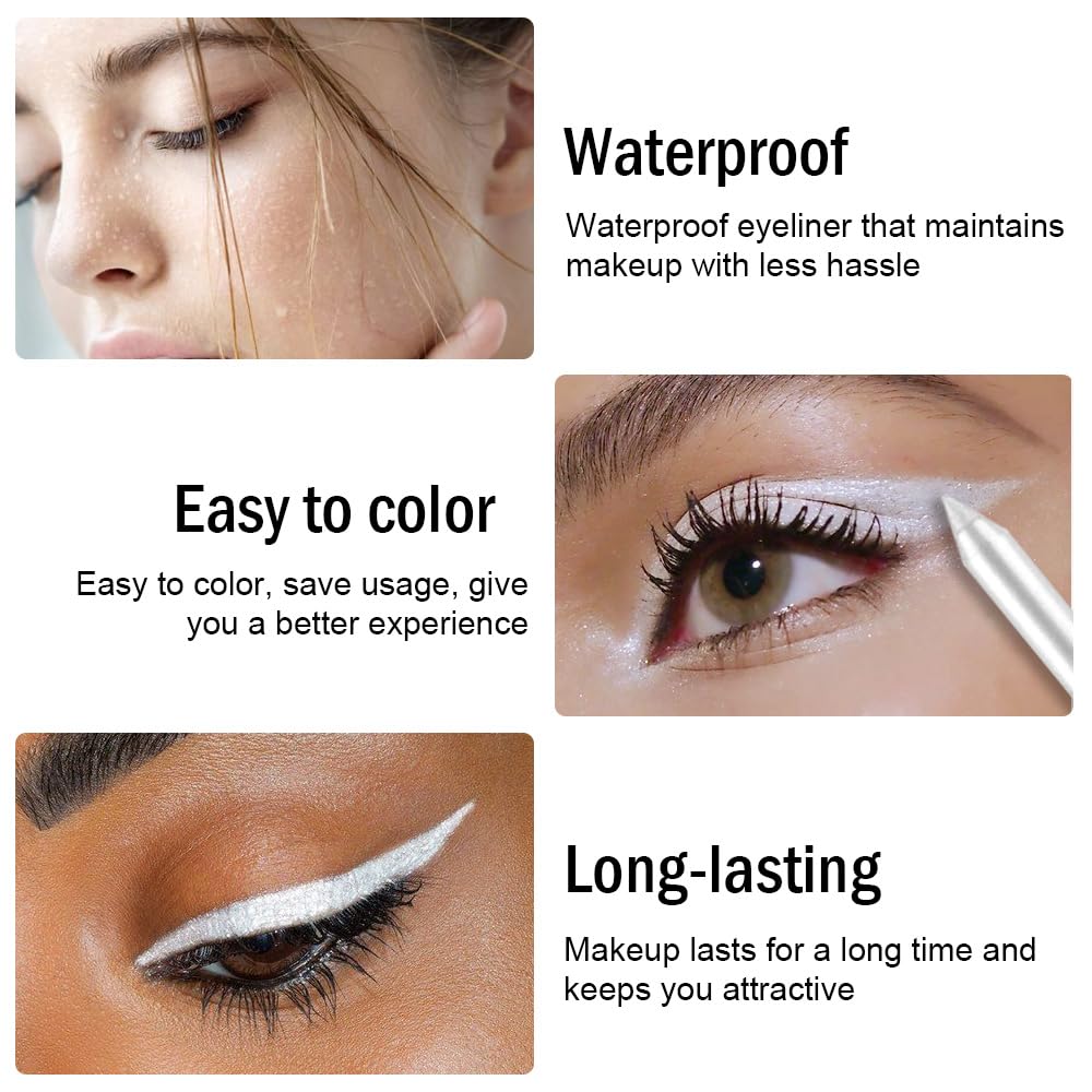 Kaely Gel Eyeliner Pencil for Women, Pearl White Eye Liner Waterproof Smudge Proof with Sharpener