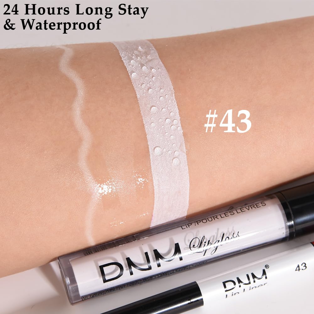 evpct 2Pcs White Matte Liquid Lipstick Lip Gloss Stain and Retractable Lip Liner Makeup Set for