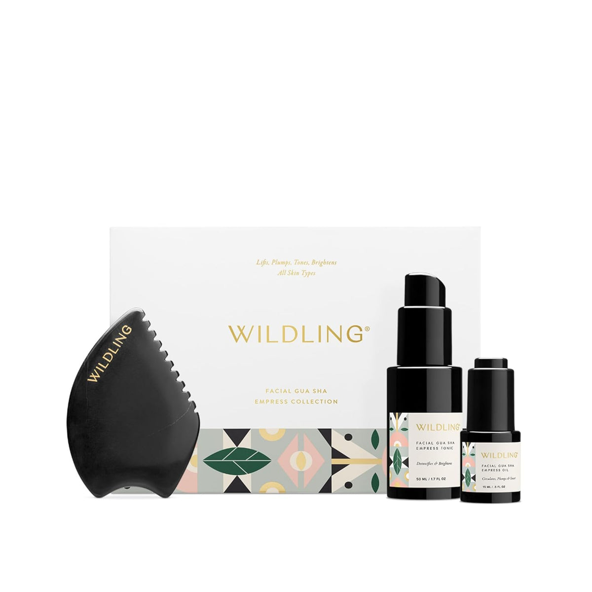 WILDLING Empress Facial Gua Sha Set I Facial Massage Tool + Facial Toner + Facial Oil to Lift