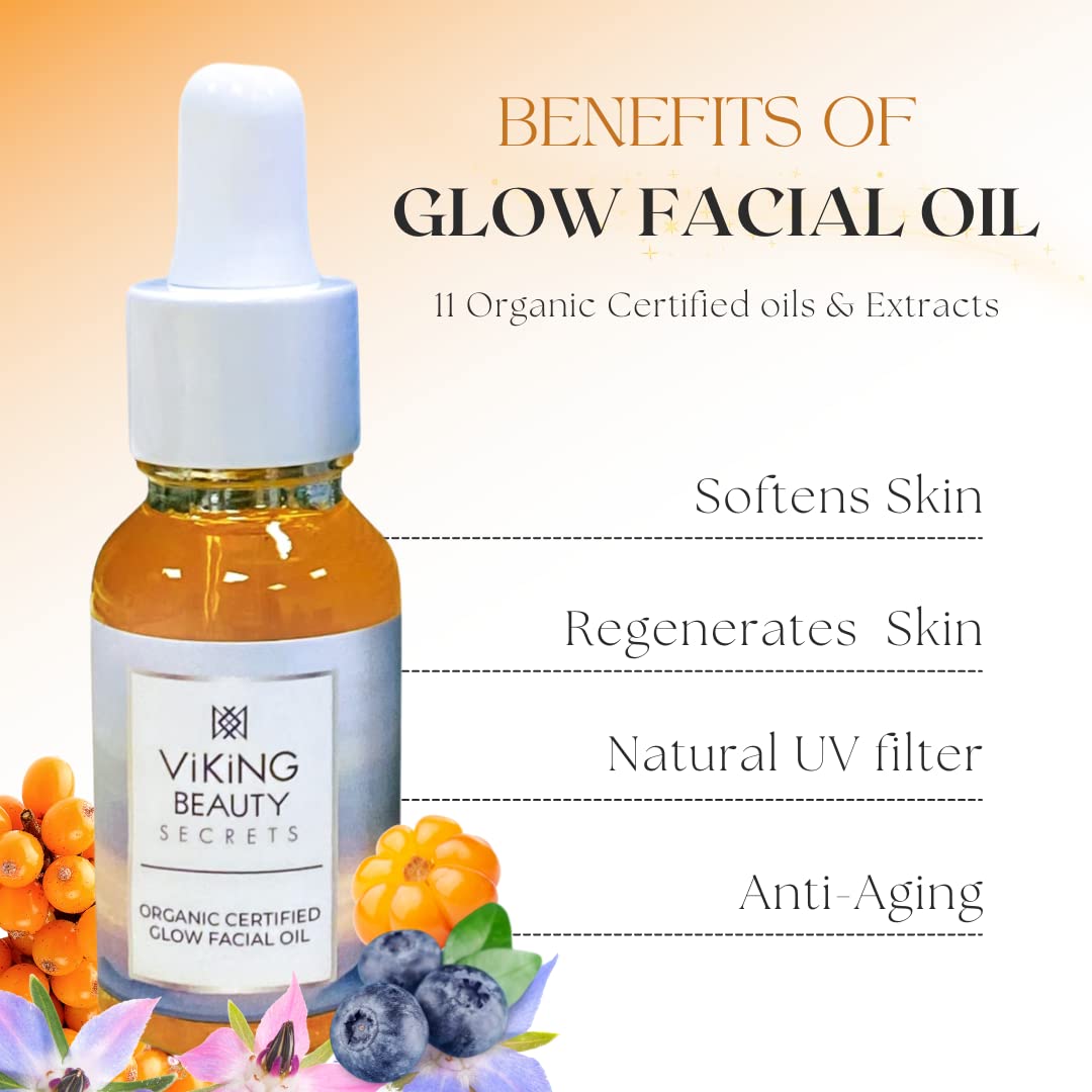 Glow Facial Oil - Organic Face Oil with Blend of 11 Certified Organic Oils and Extracts - Hydrating