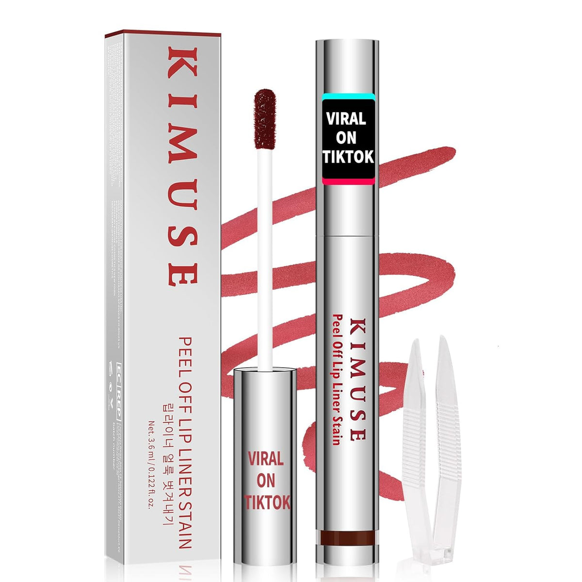 KIMUSE Peel Off Lip Stain, Long Lasting Lip Stain Peel Off with Tweezer, Waterproof Lip Liner