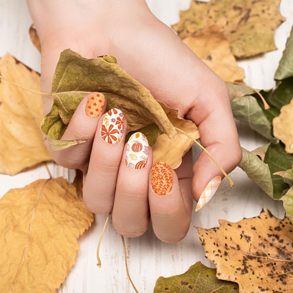 ALIBBON 6 Pcs Fall Nail Stamping Plates Set, Leaves Background Nail Art Stamp Templates, Pumpkin