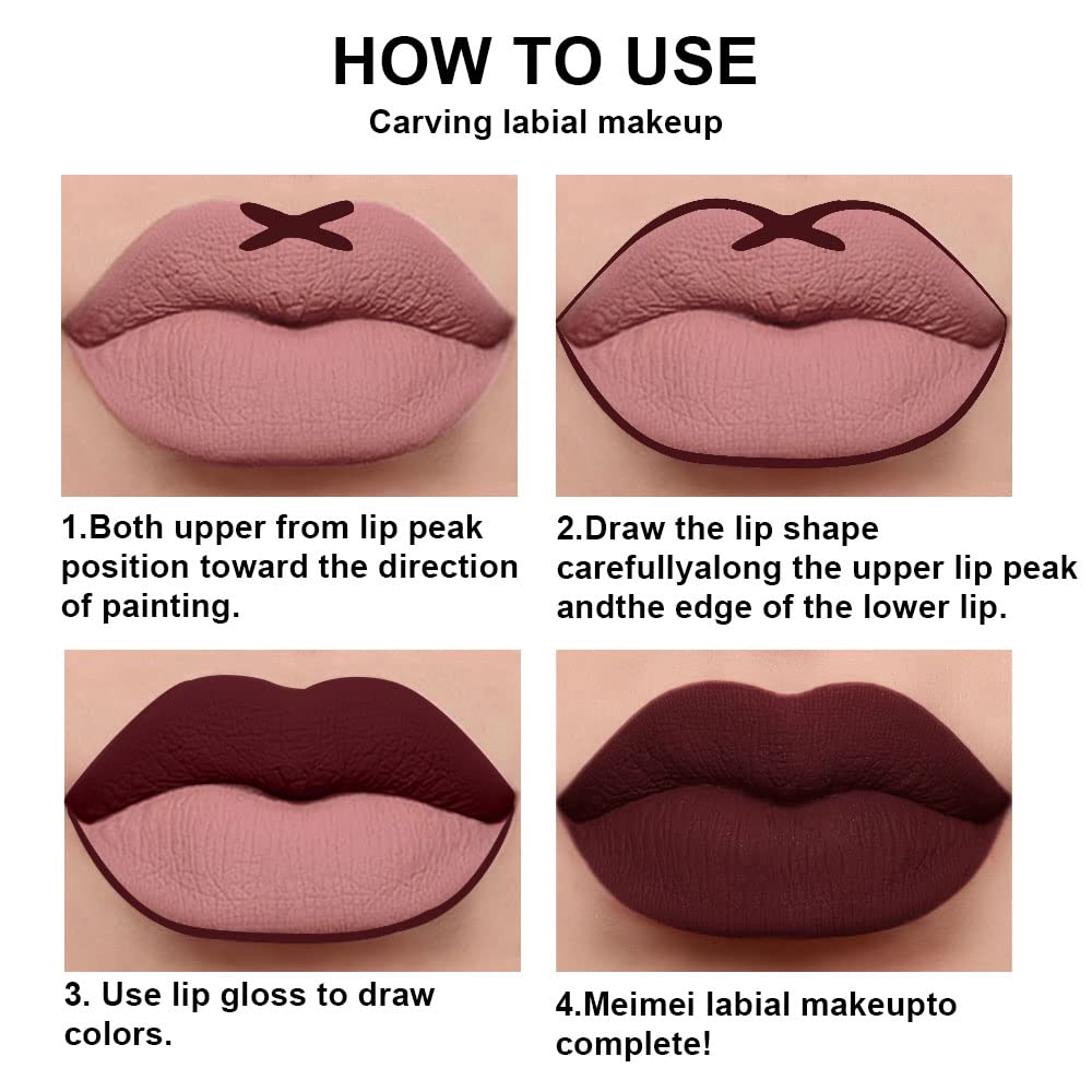 evpct 2Pcs Dark Deep Burgundy Red Matte Lipstick and Lip Liner Makeup Set for Women Dark Blood Red