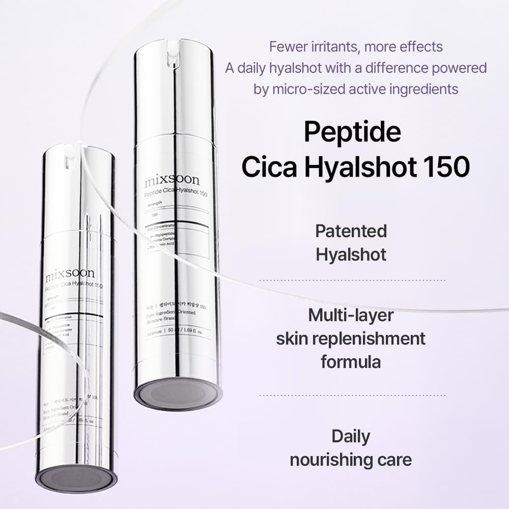 mixsoon Peptide Cica Hyalshot 150, 1.69 Fl. Oz / 50ml Centella Asiatica, Hyaluronic Acid for